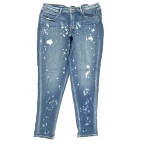 Lane Bryant Boyfriend Distressed Bleached Spots Women's size 14 Blue Denim Jeans